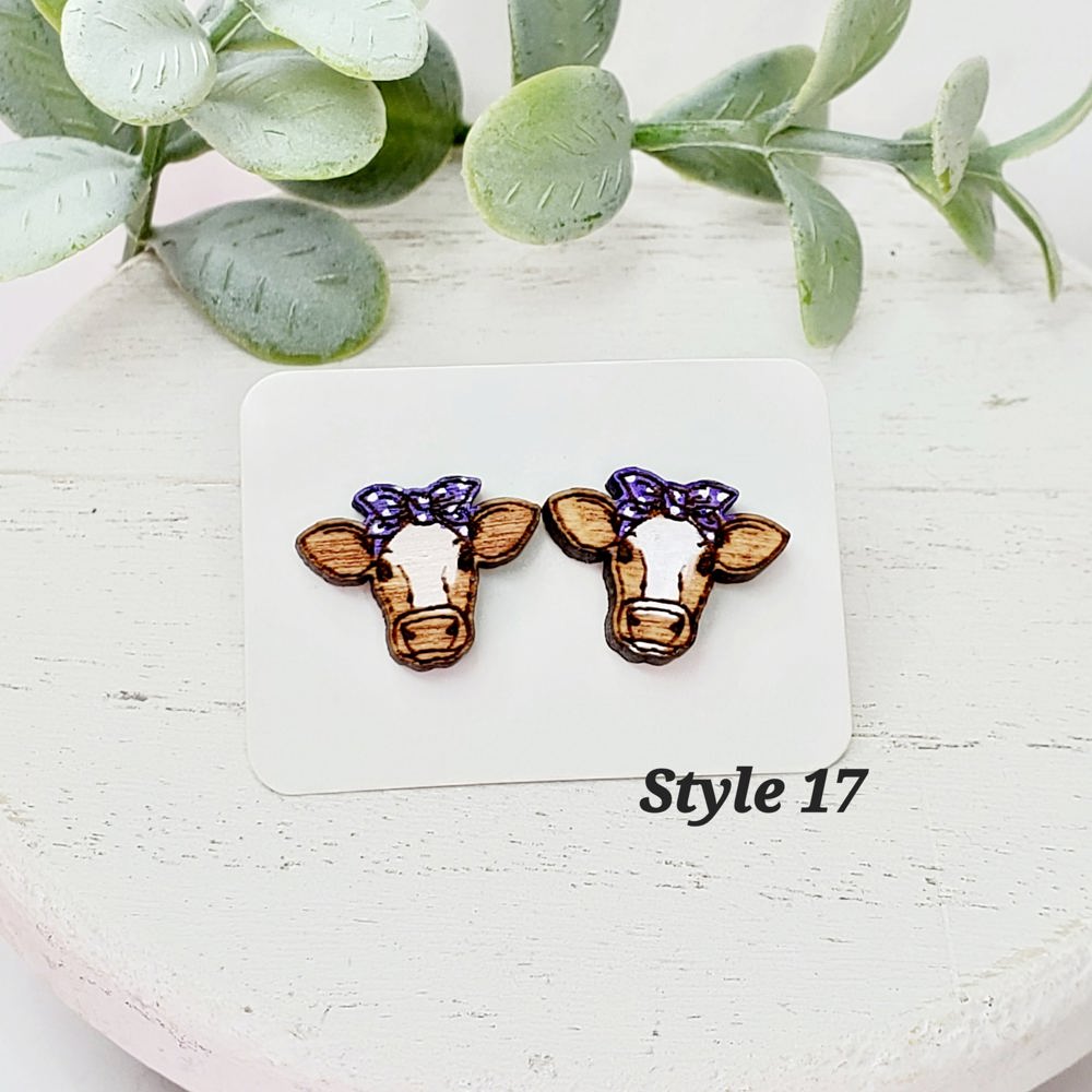 Hand Painted Brown Cow Studs