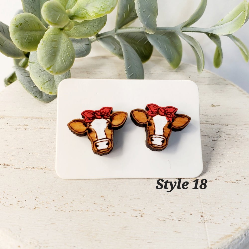 Hand Painted Brown Cow Studs