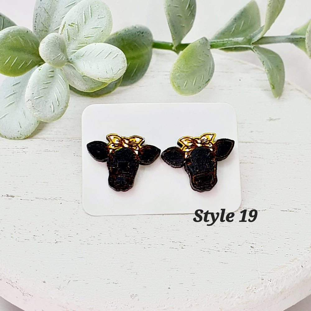 Hand Painted Black Cow Studs