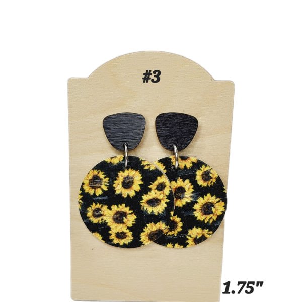 Cork on Leather Sunflower Drop Earrings