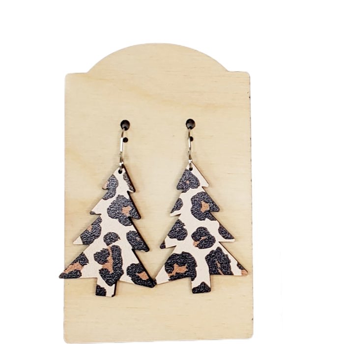 Wood Leopard Tree Earrings