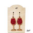  Cork Inlay Wood Wine Glass Earrings