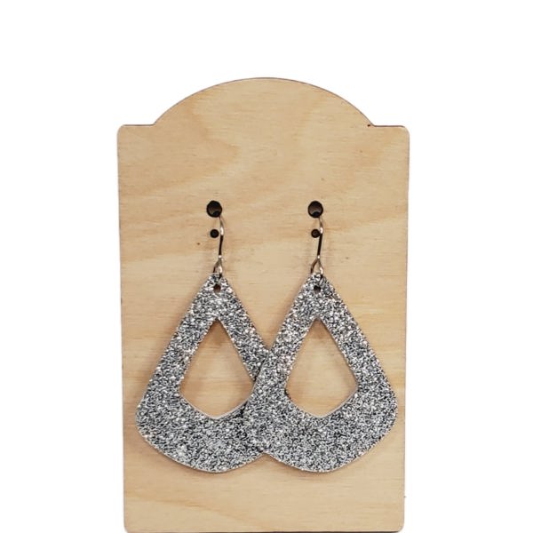 Silver Glitter Leather Earrings