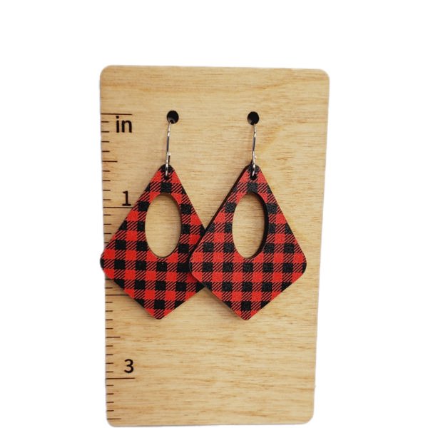 Red Buffalo Plaid Wood Earrings