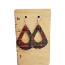  Cork on Leather Red and Green Plaid Earrings