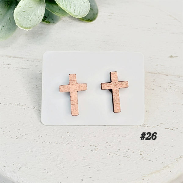 Hand Painted Wood Cross Studs