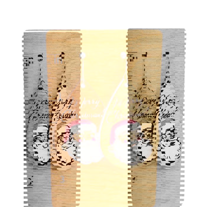 Merry Christmas Pink Santa Earrings