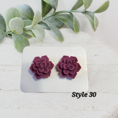 Acrylic Maroon Succulent Flower Studs