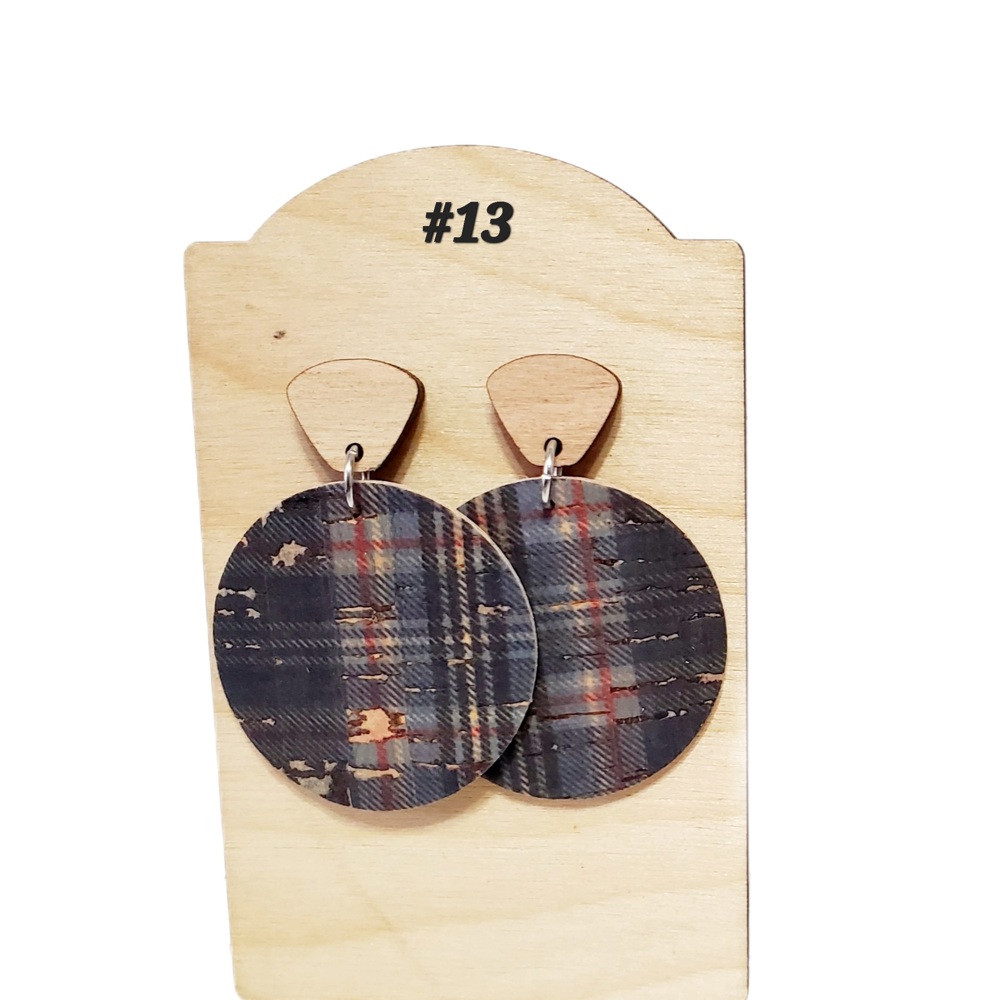 Plaid Stud Dangle Earrings