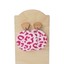 White & Pink Leather Leopard Drop Earrings