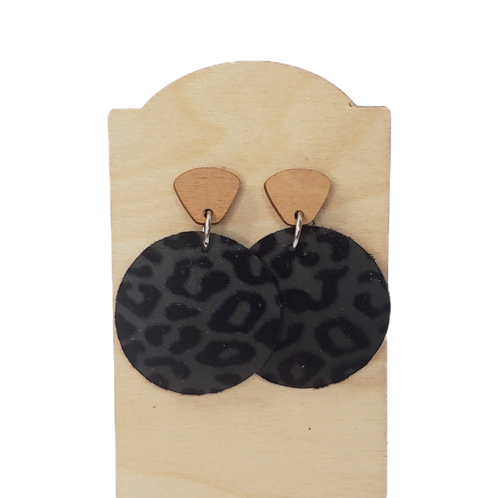 Leather Leopard Drop Earrings