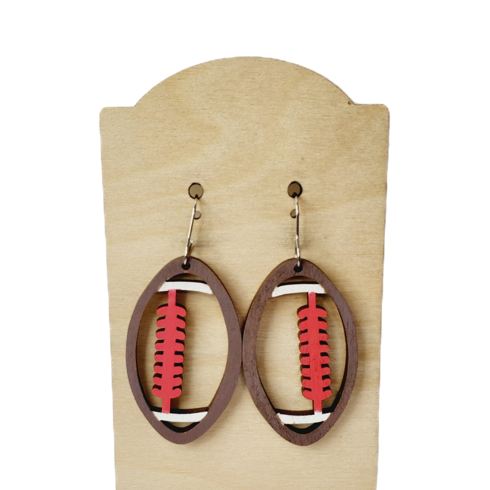 Hand-painted Wood Football Earrings