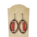 Red Hand-painted Wood Football Earrings