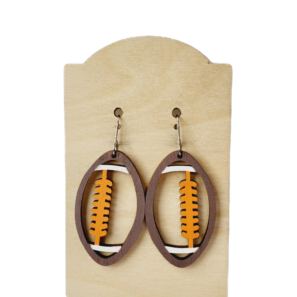 Hand-painted Wood Football Earrings