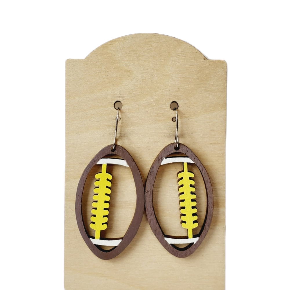 Hand-painted Wood Football Earrings