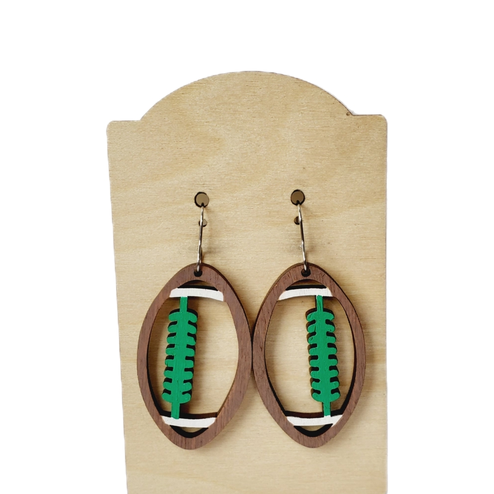 Hand-painted Wood Football Earrings