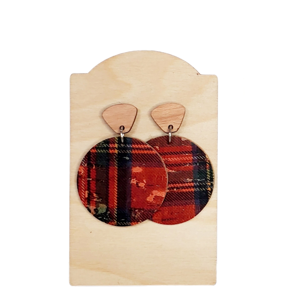 Plaid Stud Dangle Earrings