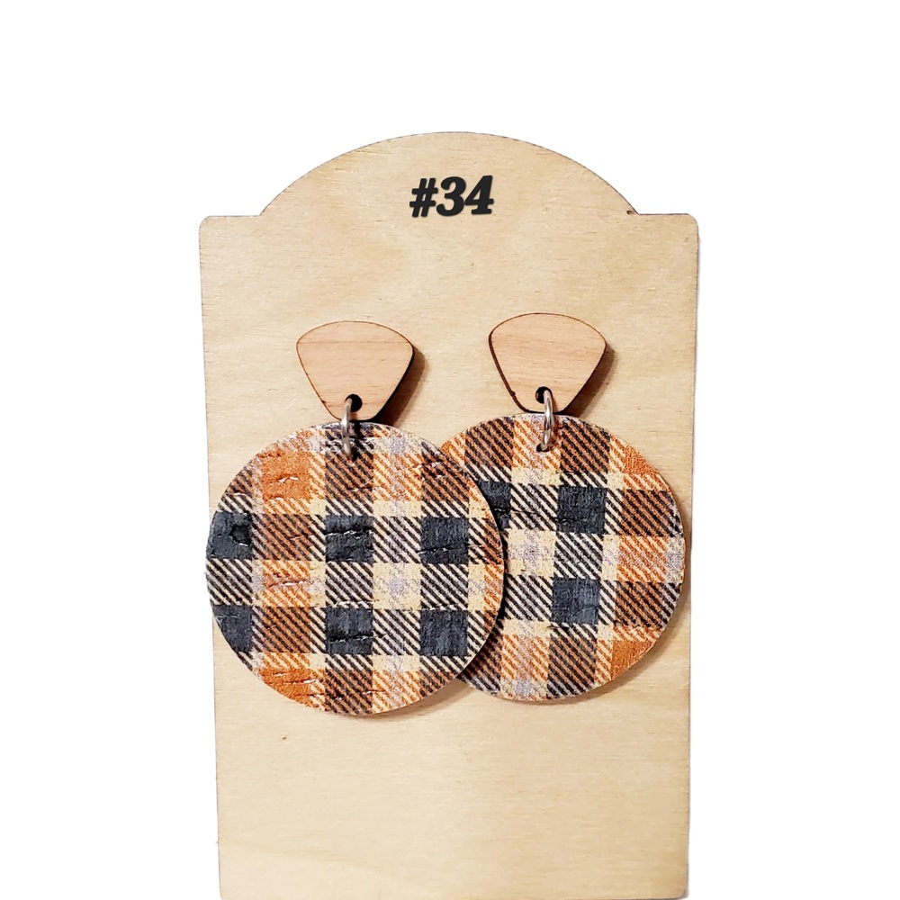 Plaid Stud Dangle Earrings