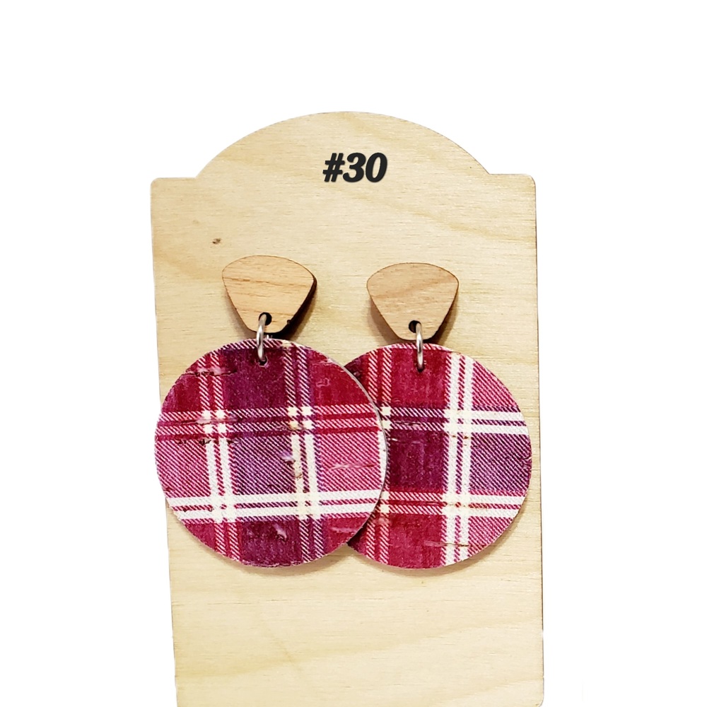 Plaid Stud Dangle Earrings