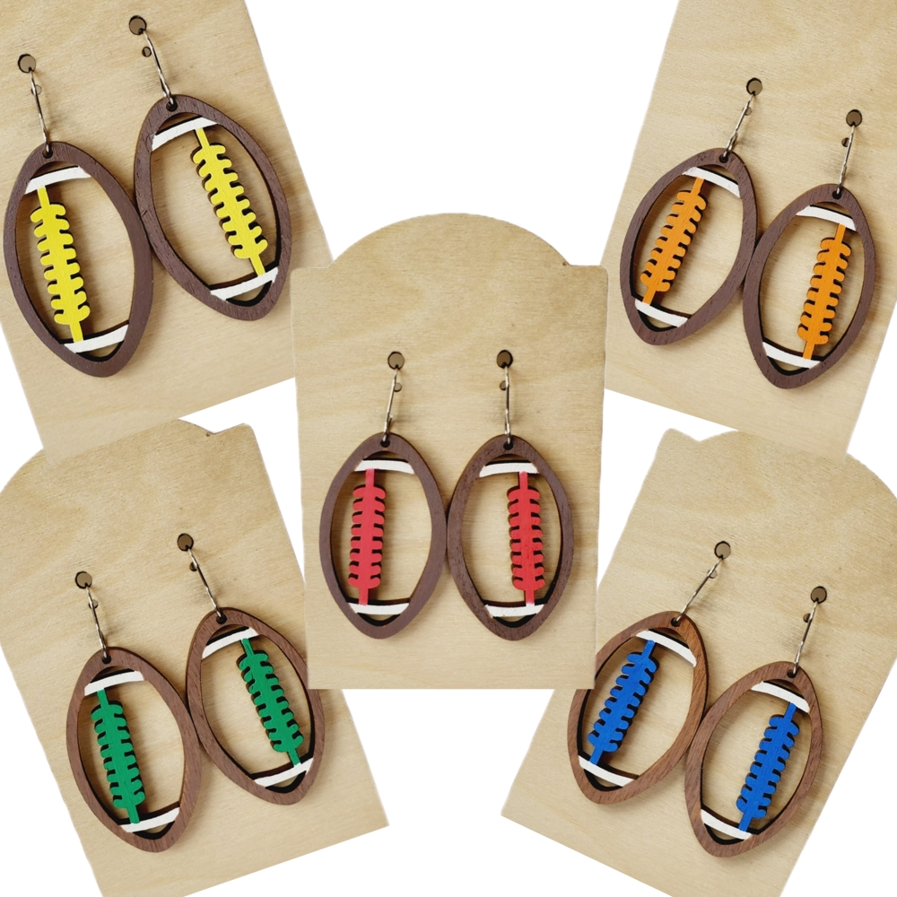 Hand-painted Wood Football Earrings