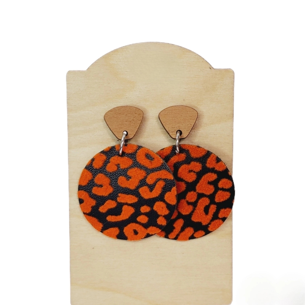 Leather Leopard Drop Earrings