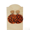 Black & Orange Leather Leopard Drop Earrings