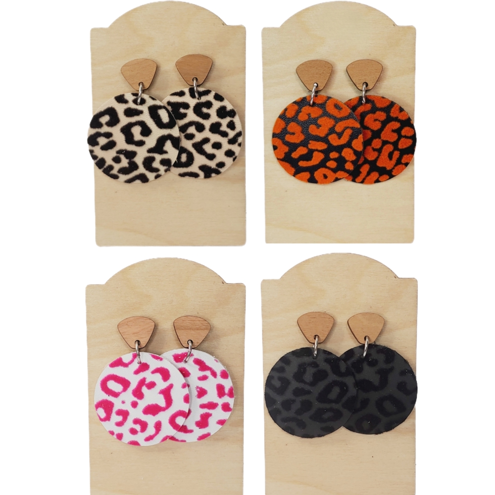 Leather Leopard Drop Earrings