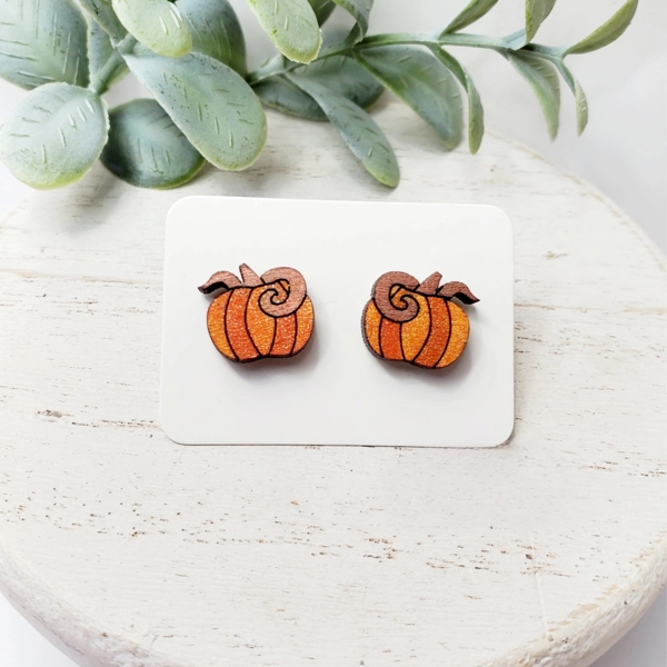 Hand-painted Pumpkin Wood Studs