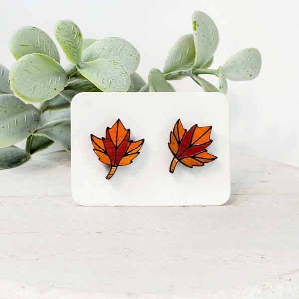 Hand-painted Leaf Wood Studs