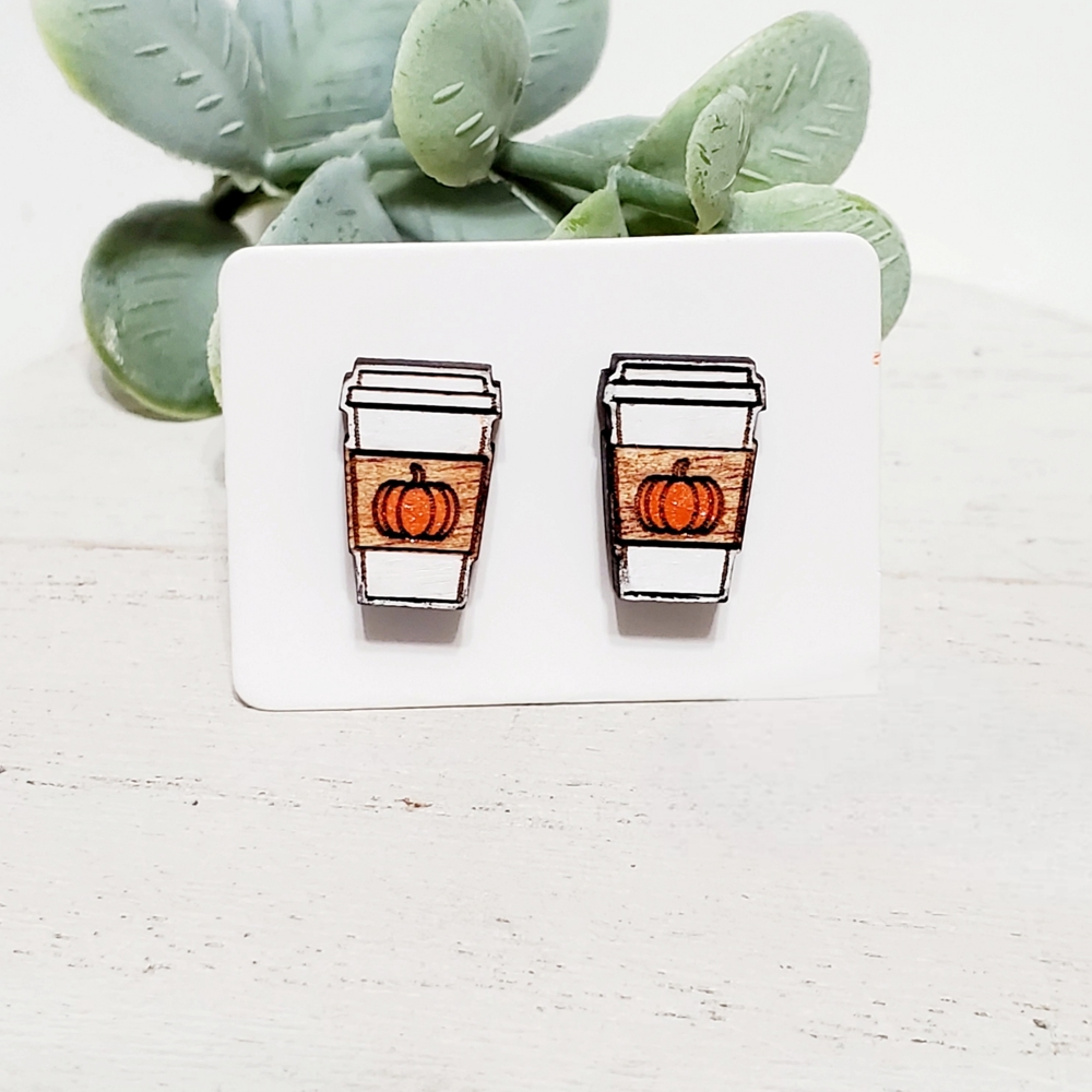 Hand-painted Pumpkin Latte Wood Studs 