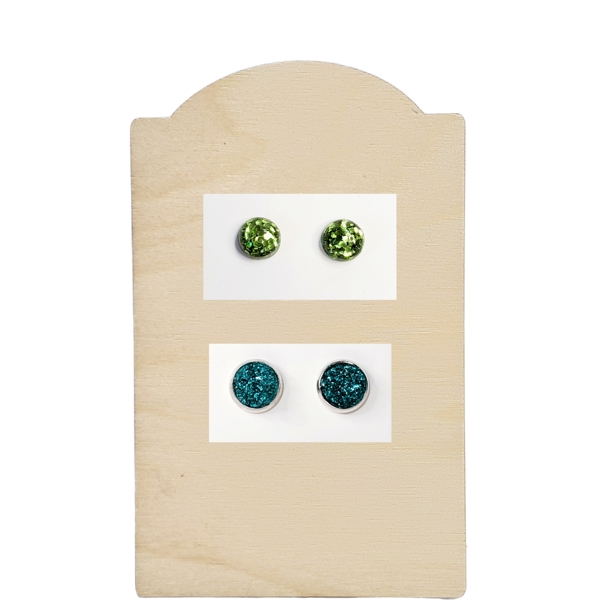 8MM Green and Teal Studs | 2-Pack