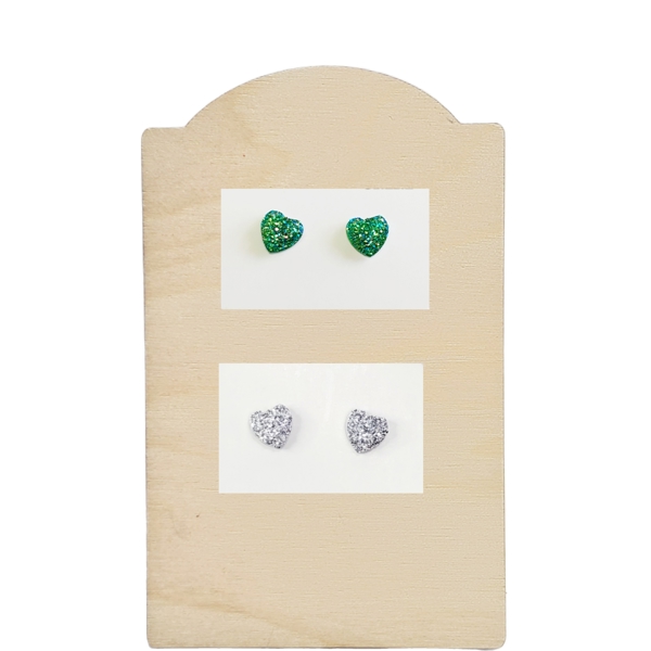 8MM Green and Silver Heart Druzy Studs | 2-Pack