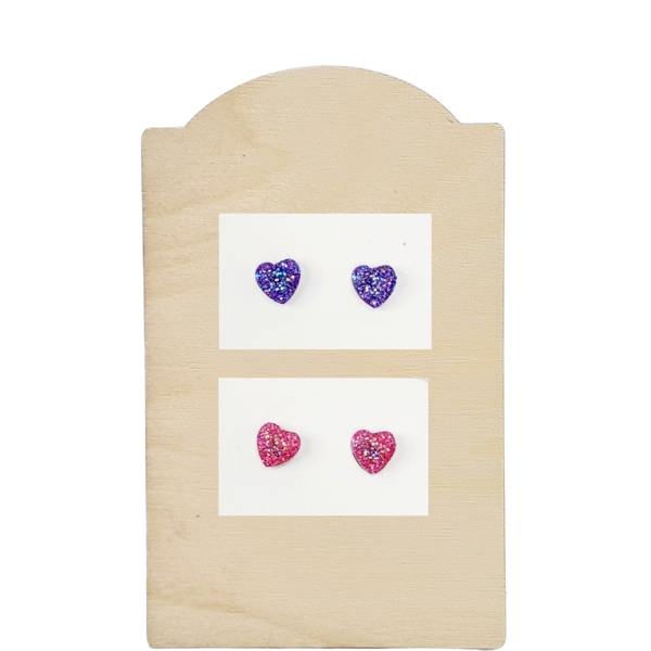 8MM Purple and Pink Heart Druzy Studs | 2-Pack