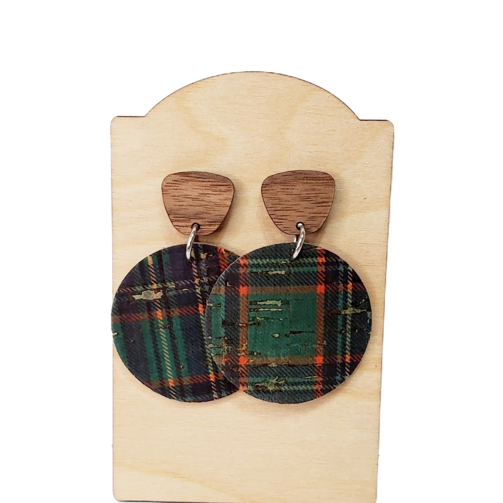 Plaid Stud Dangle Earrings