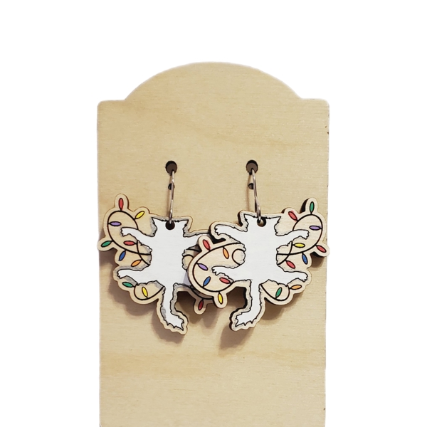 Hand Painted Cat Christmas Earrings