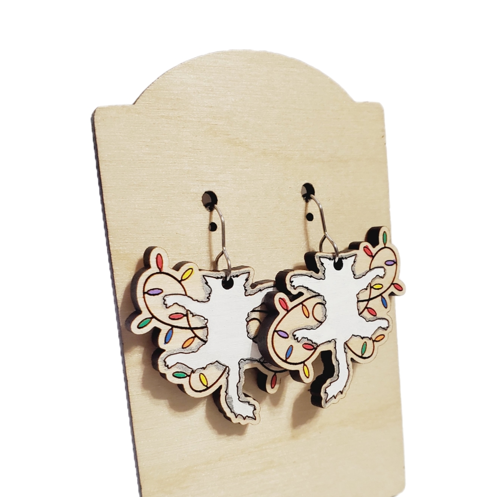 Hand Painted Cat Christmas Earrings