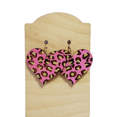 Hand Painted Heart Leopard Earrings