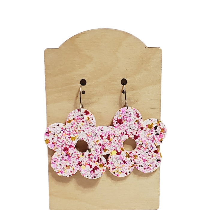 Glitter Pink Flower Earrings