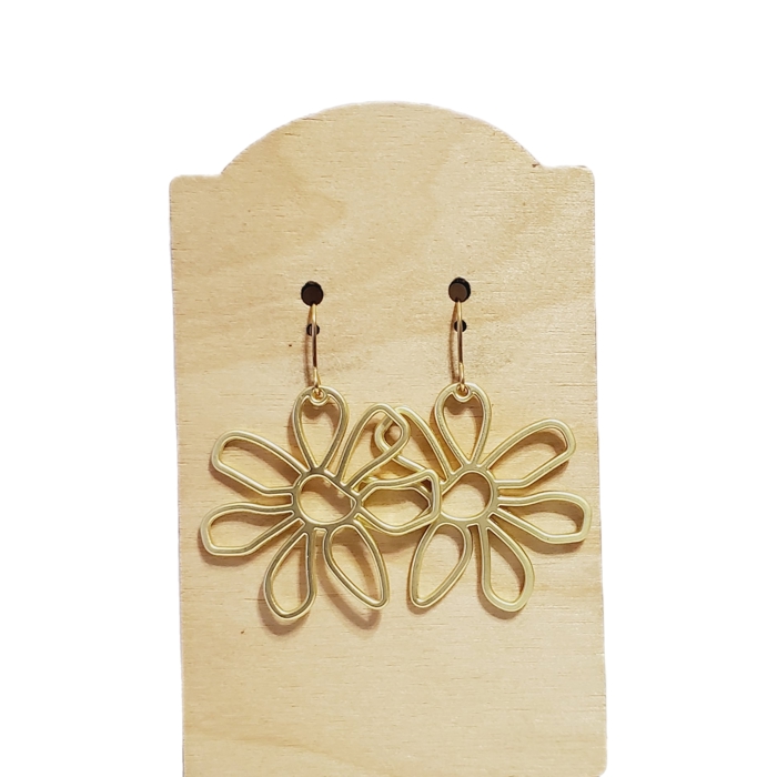 Gold Brushed Metal Boho Flower Earrings