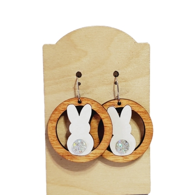 Hand Painted Wood Bunny Earrings