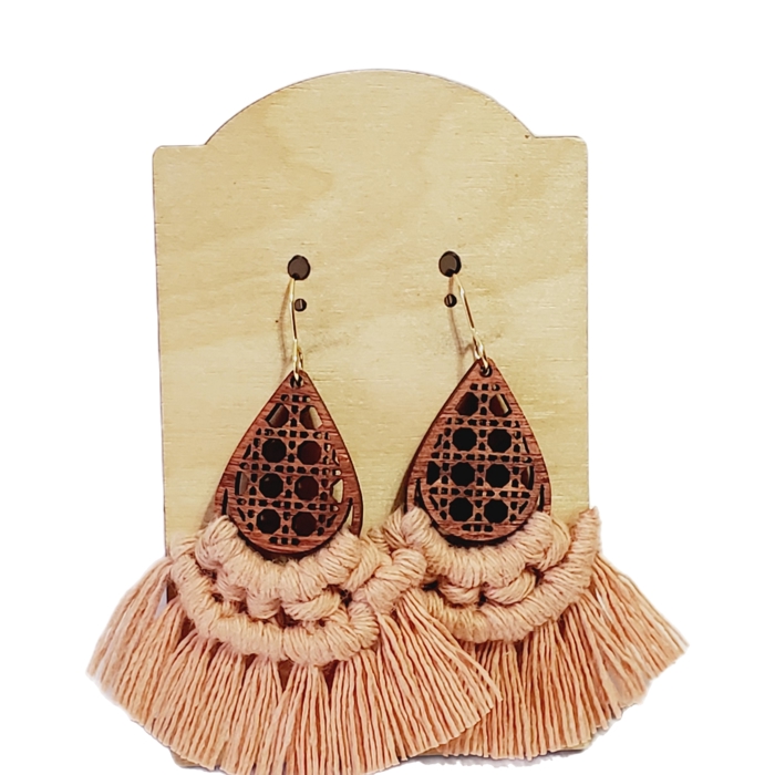 Handmade Macrame Wood Blush Earrings