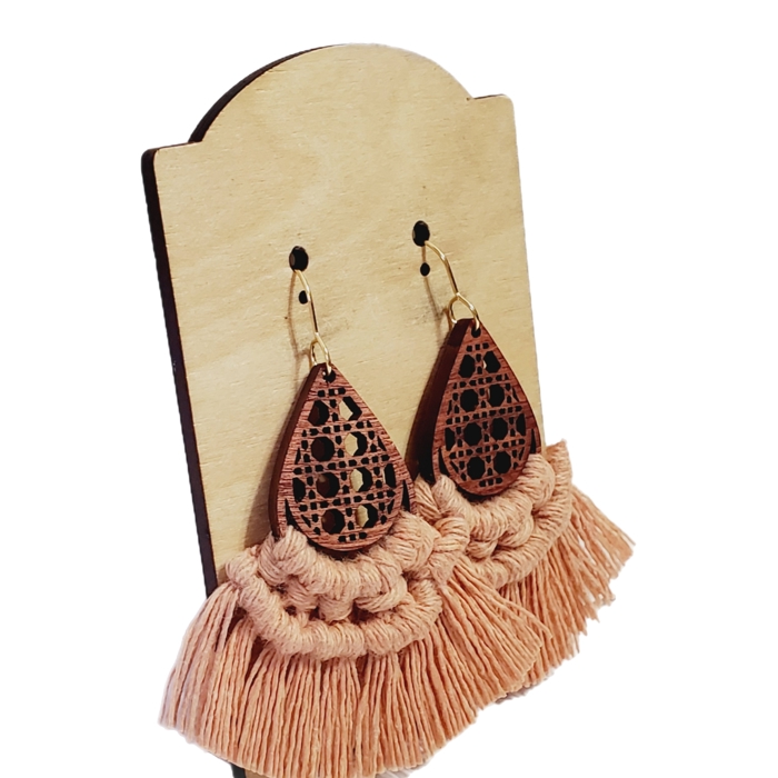 Handmade Macrame Wood Blush Earrings