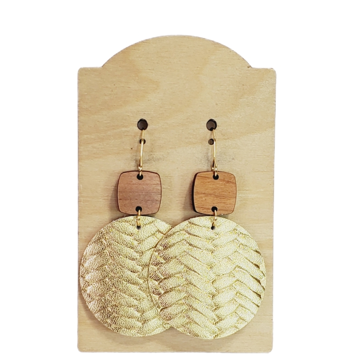 Premium Leather Metallic Gold Earrings