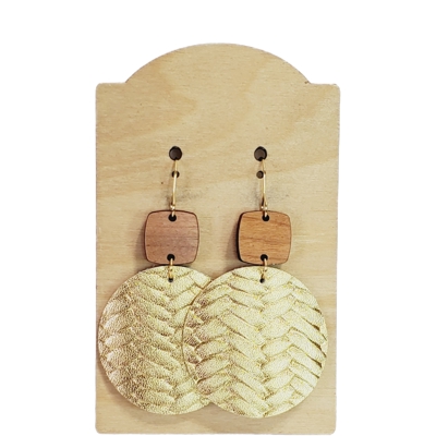 Premium Leather Metallic Gold Earrings