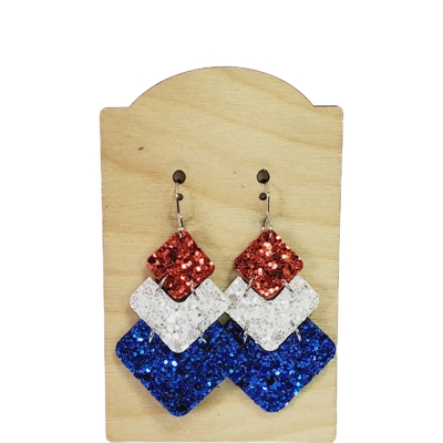 Glitter Red, White, & Blue Stacked Earrings