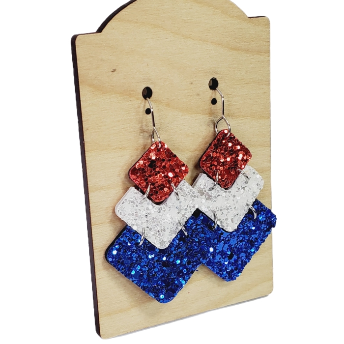 Glitter Red, White, & Blue Stacked Earrings