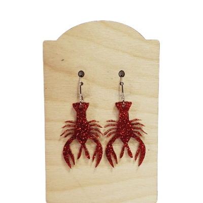 Acrylic Red Glitter Crawfish Earrings