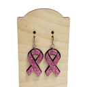  Pink Ribbon, Cancer Awareness, Glitter Earrings