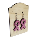  Pink Ribbon, Cancer Awareness, Glitter Earrings