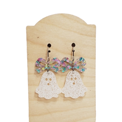 Ghost Glitter Bow Earrings